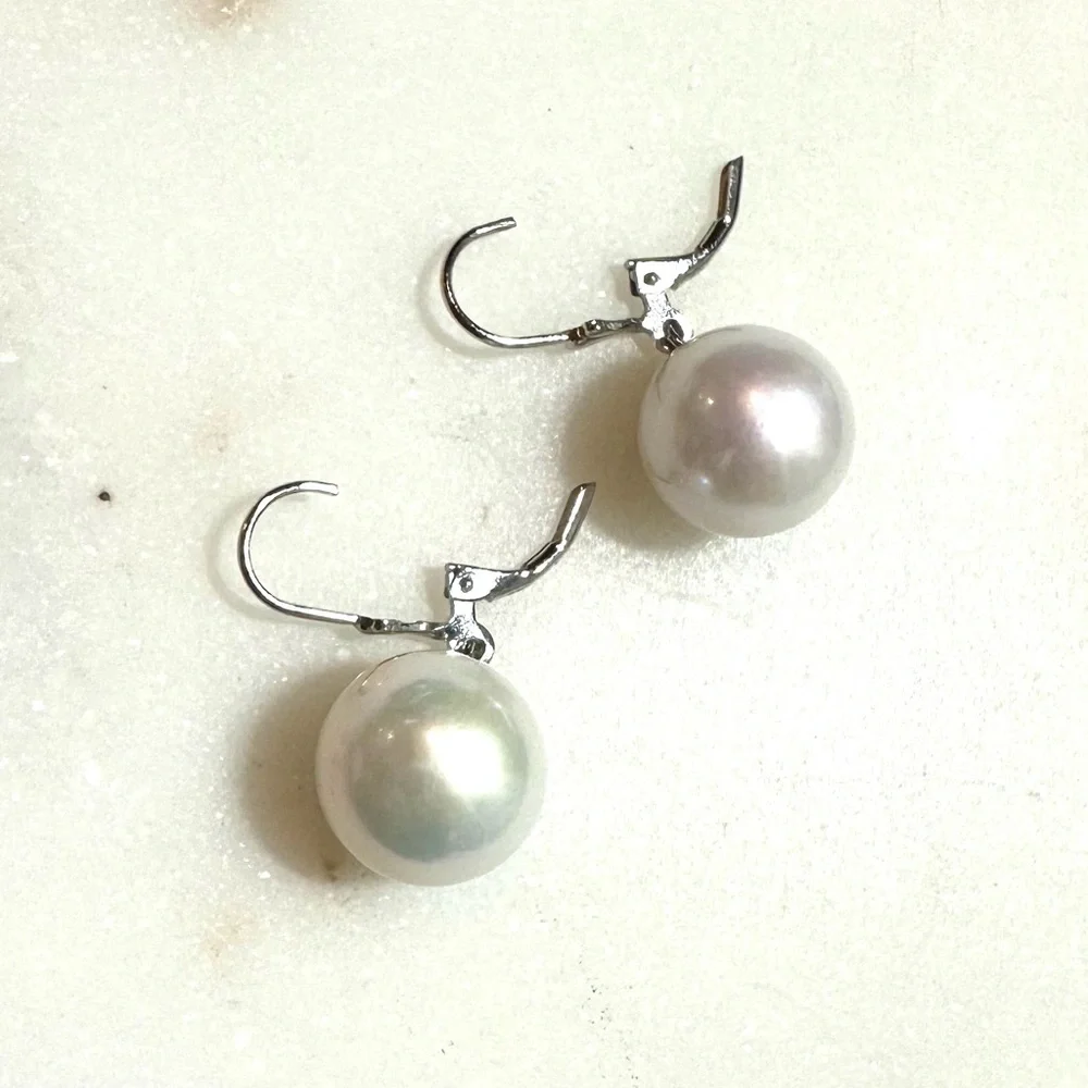12-13mm White Cultured Freshwater Pearl Sterling Silver Lever-back Earrings